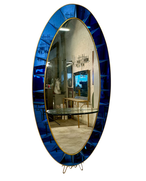 Cristal Arte Oval Floor Mirror With Shelf, Italy 1960