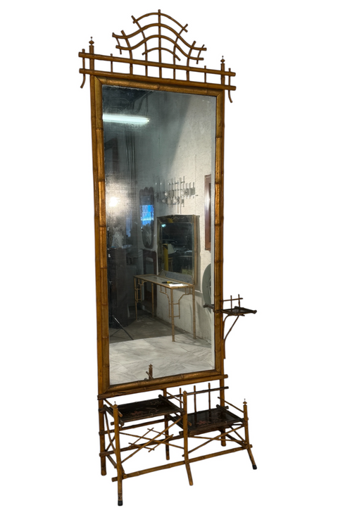 Antique 19th Century Anglo-Japanese Bamboo Hall Tree with Mirror