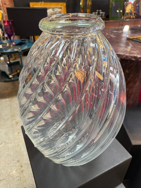 Handblown Glass Vase with Spiral Twist Design
