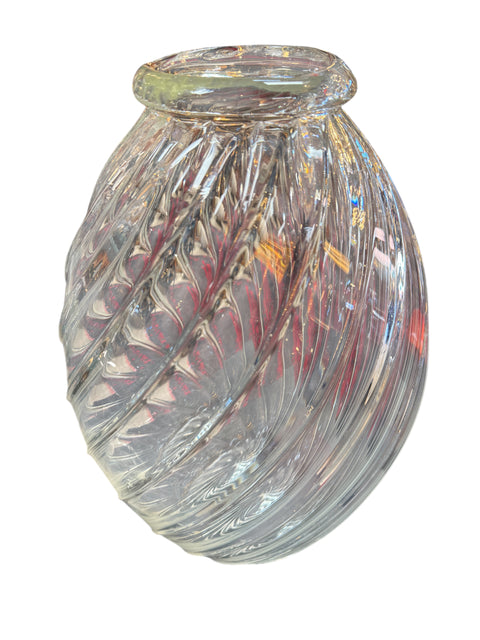 Handblown Glass Vase with Spiral Twist Design