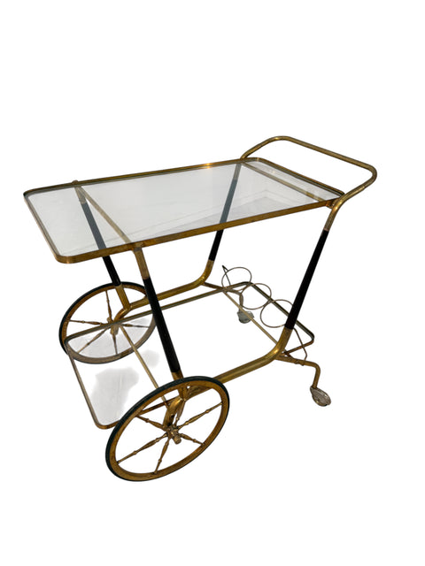 Italian Brass and Glass Bar Cart with Bottle Holder, 1950s