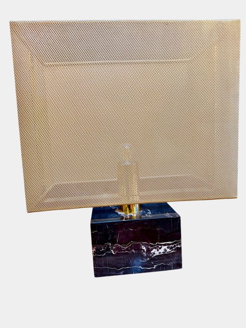Mid-Century Modern Table Lamp with Brass Mesh Shade & Marble Base