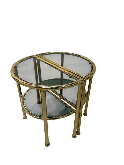 Set of Italian Brass and Smoked Glass Modular Side Tables, 1970s