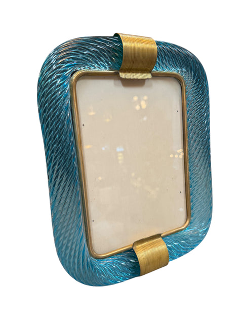 Turquoise Murano Glass and Brass Picture Frame