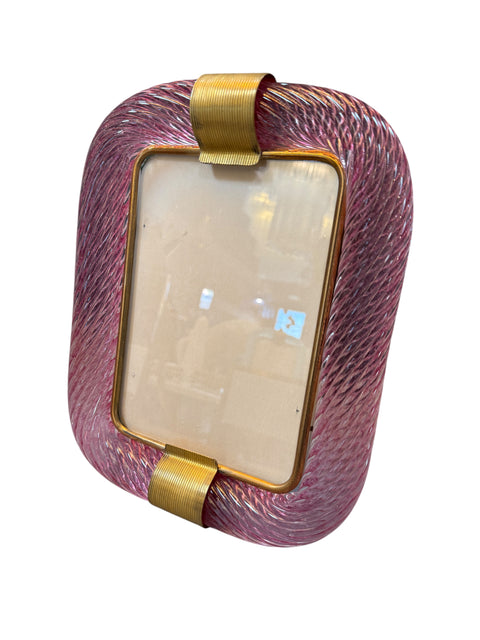 Pink Murano Glass and Brass Picture Frame