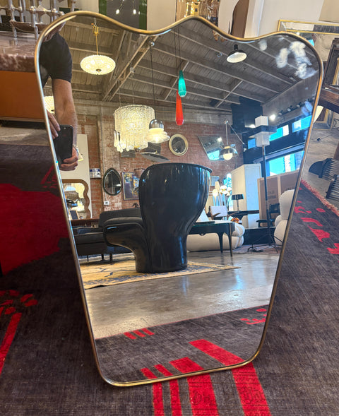 Italian Curvilinear Brass-Framed Wall Mirror, 1950s