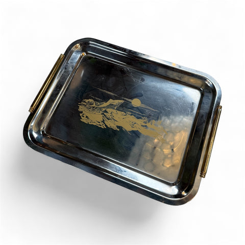 Vintage Silver Plated Serving Tray Scenic Motif