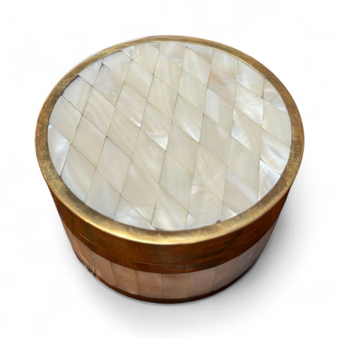 Brass and Mother-of-Pearl Inlay Round Box