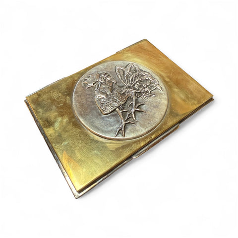 Brass and Silver Embossed Box with Bird Motif