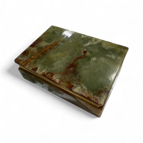 Green Onyx Stone Jewelry or Trinket Box with Natural Veining