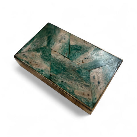 Vintage Green Stone and Brass Inlay Box