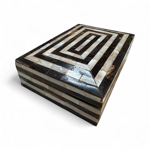 Geometric Mother-of-Pearl and Horn Inlay Decorative Box
