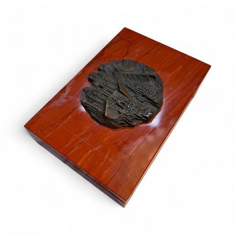 Mid-Century Modern Italian Red Marble and Bronze Relief Box
