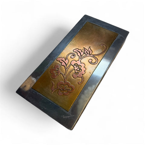 Mixed Metal Floral Inlay Box – Brass, Copper, and Nickel Silver