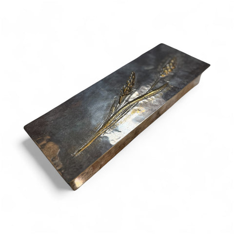 Mid-Century Brass and Nickel Silver Relief Box with Wheat Motif