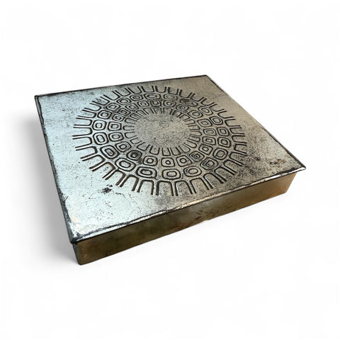 Embossed Metal Box with Geometric Sunburst Pattern