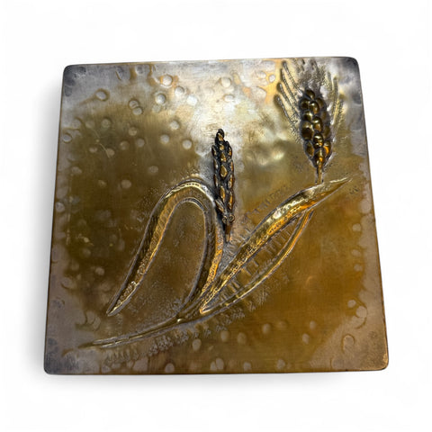 Handcrafted Brass Box with Wheat Relief Design