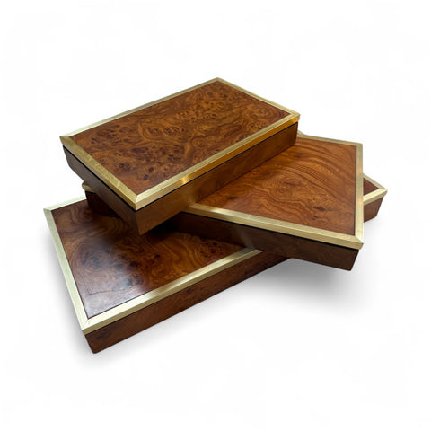 Dal Negro Treviso Burl Wood and Brass Playing Card Boxes – Set of Three
