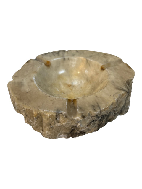Rustic Hand-Carved Marble Ashtray with Natural Raw Edge