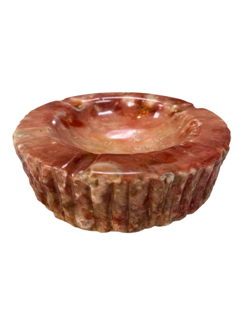 Vintage Pink Marble Ashtray – Carved Stone with Rustic Textured Edge