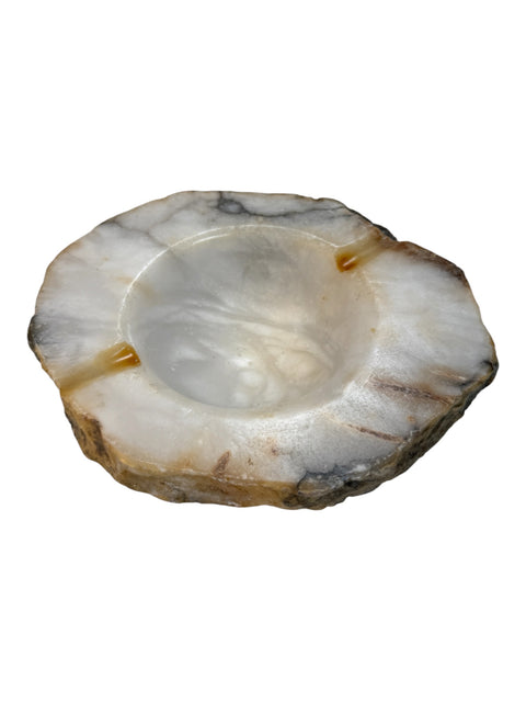 Vintage Natural-Edge Marble Ashtray – White & Gray Veined Stone