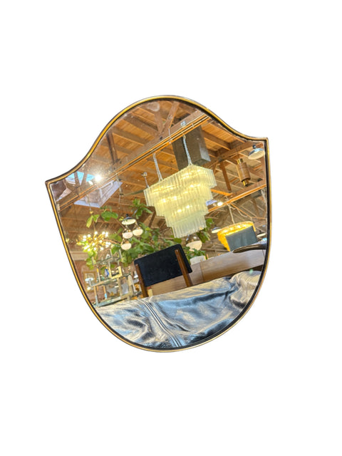 Small Italian Shield Mirror with Brass Trim, 1950s