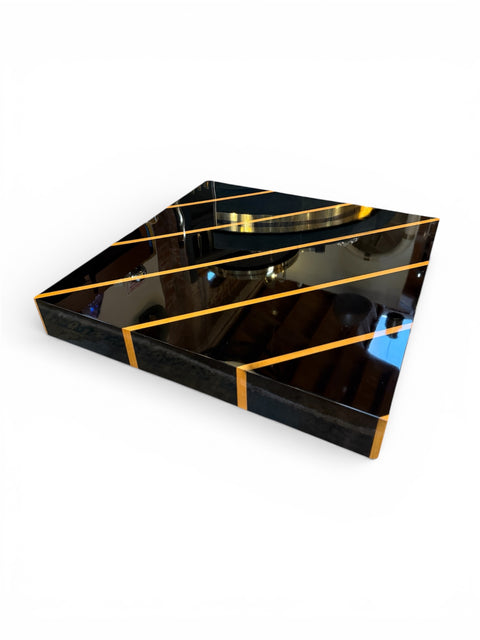 Black Lacquer Coffee Table with Light-Wood Inlay, Italy, 1970s