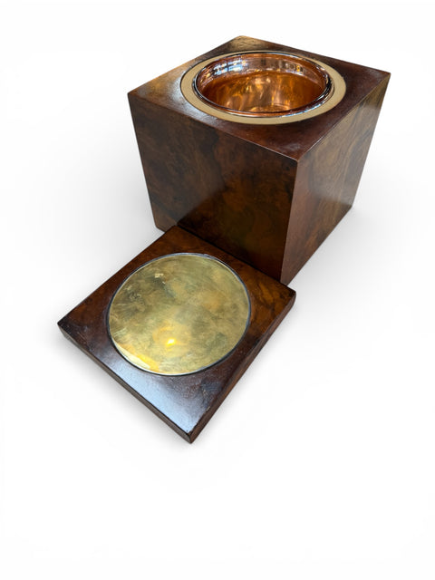 Tommaso Barbi Burl Wood Ice Bucket, Italy, 1970s