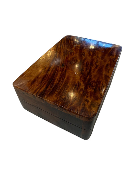 Italian Burlwood Box with Red Felt Interior, 1970s