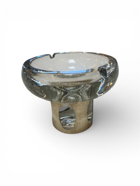 Glass Ashtray with Metal-Clad Base