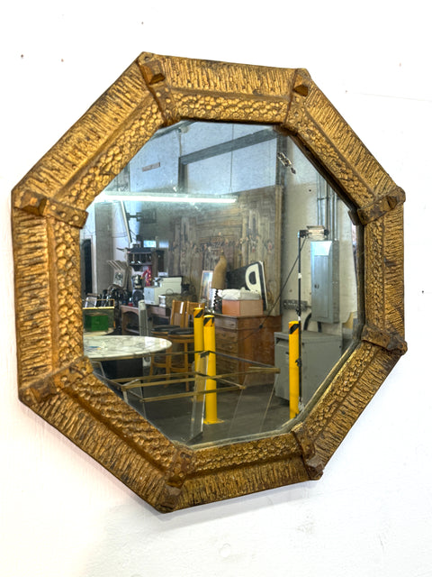 Italian Gilt Iron Octagonal Mirror with Textured Frame, 20th Century