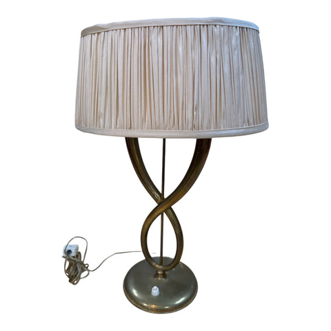 Italian Brass Table Lamp with Twisted Loop Base and Pleated Shade, 1950s