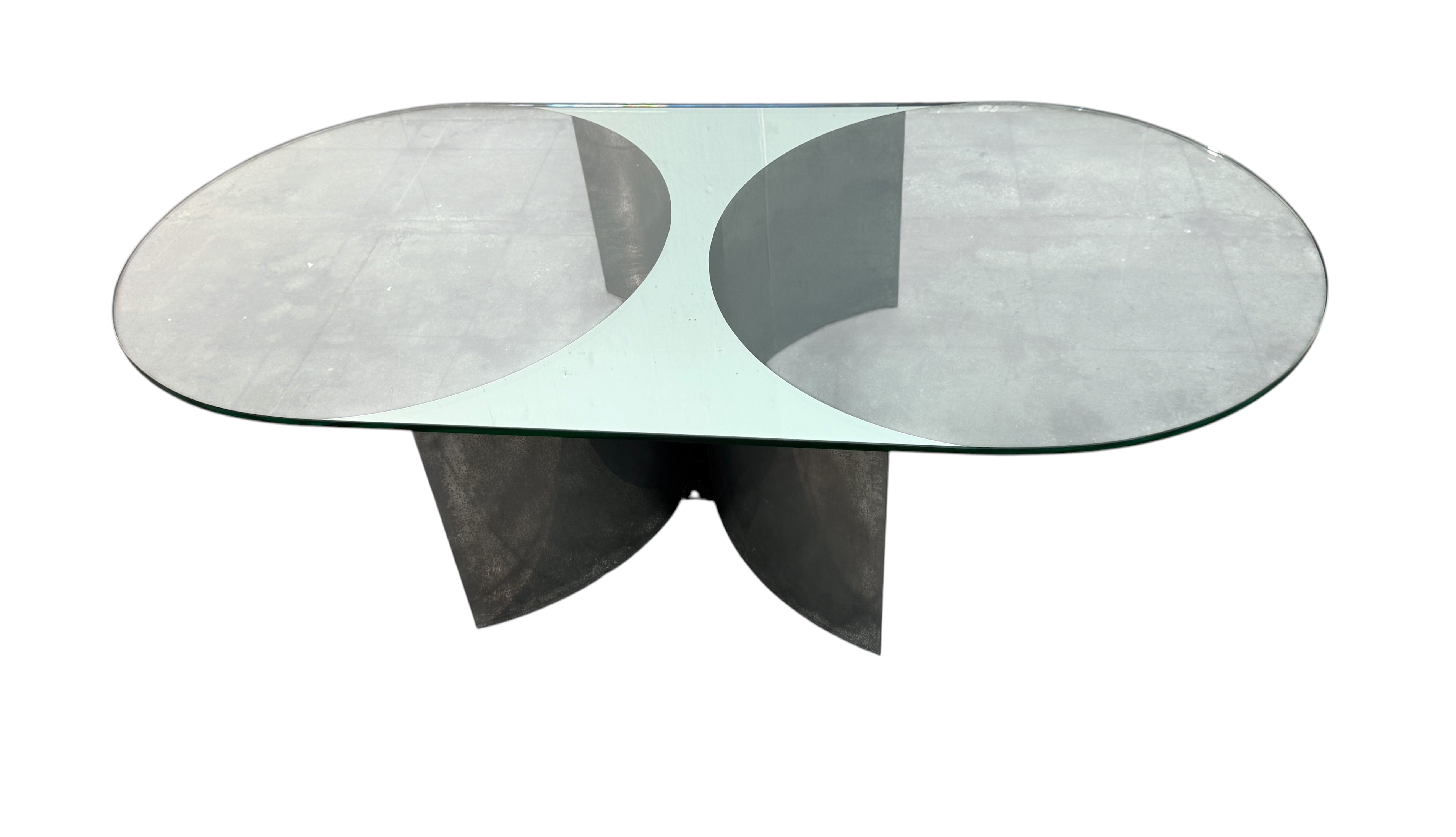 Italian Mid-Century Modern Glass and Metal Coffee Table by G Raimondi, 1970s