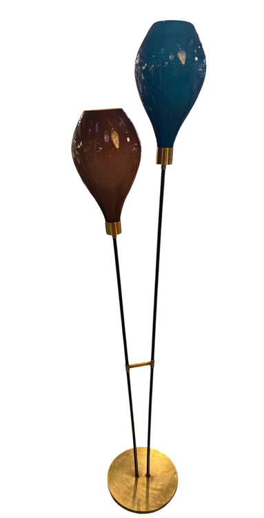 Stilnovo Floor Lamp with Two “Incamiciati” Glass Shades, Italy, 1950s–1960s