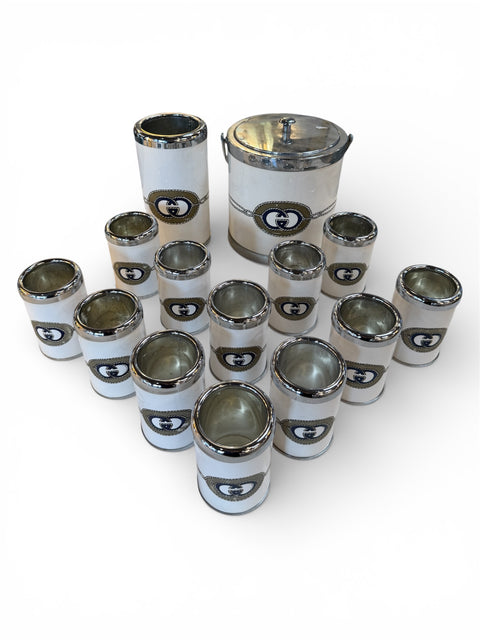 Vintage Gucci Ice Bucket and Glass Set With Logo, Italy 1970