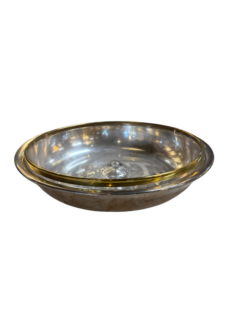 Italian Glass and Silver-Plate Serving Bowl with Brass Rim, 1970s