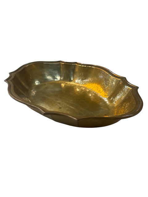 Vintage Hammered Brass Scalloped Bowl