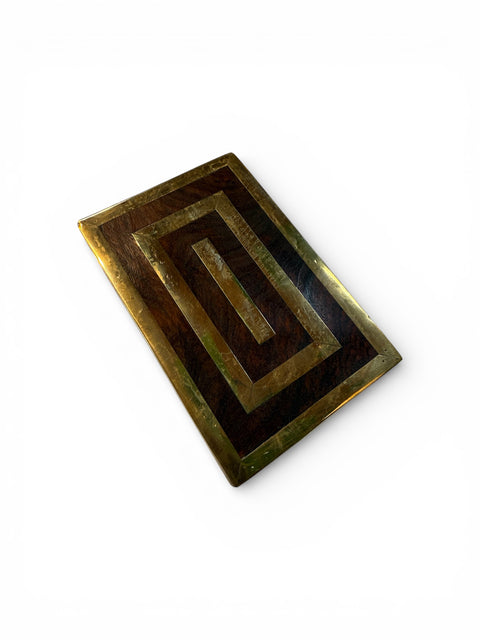 Italian Brass-Inlaid Wood Box, 1970s