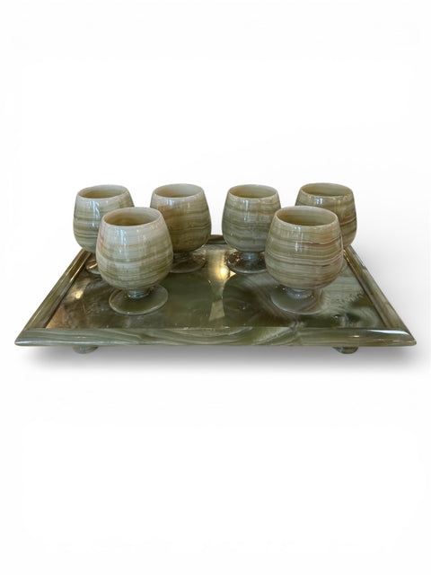 Italian Marble Drink Set with Tray and Six Goblets, 1970s