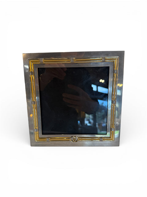 Vintage Gucci Silver and Gilt Metal Picture Frame with Interlocking GG
