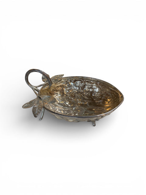 Silvered Metal Botanical Bowl with Branch Handle, 1970s