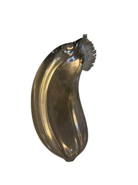 Italian Silvered Metal Banana Leaf Dish, 1970s