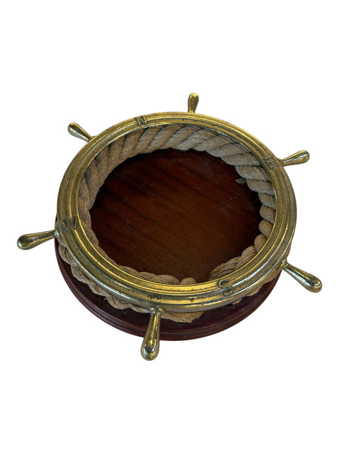 Nautical Ship Wheel Brass and Rope Catchall, 1970s