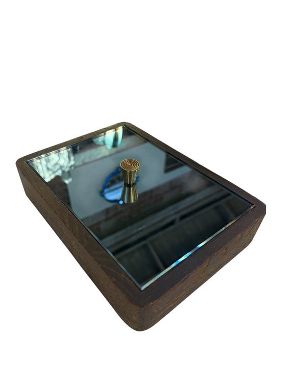 Italian Mid-Century Wood and Mirrored Box with Brass Knob, 1960s