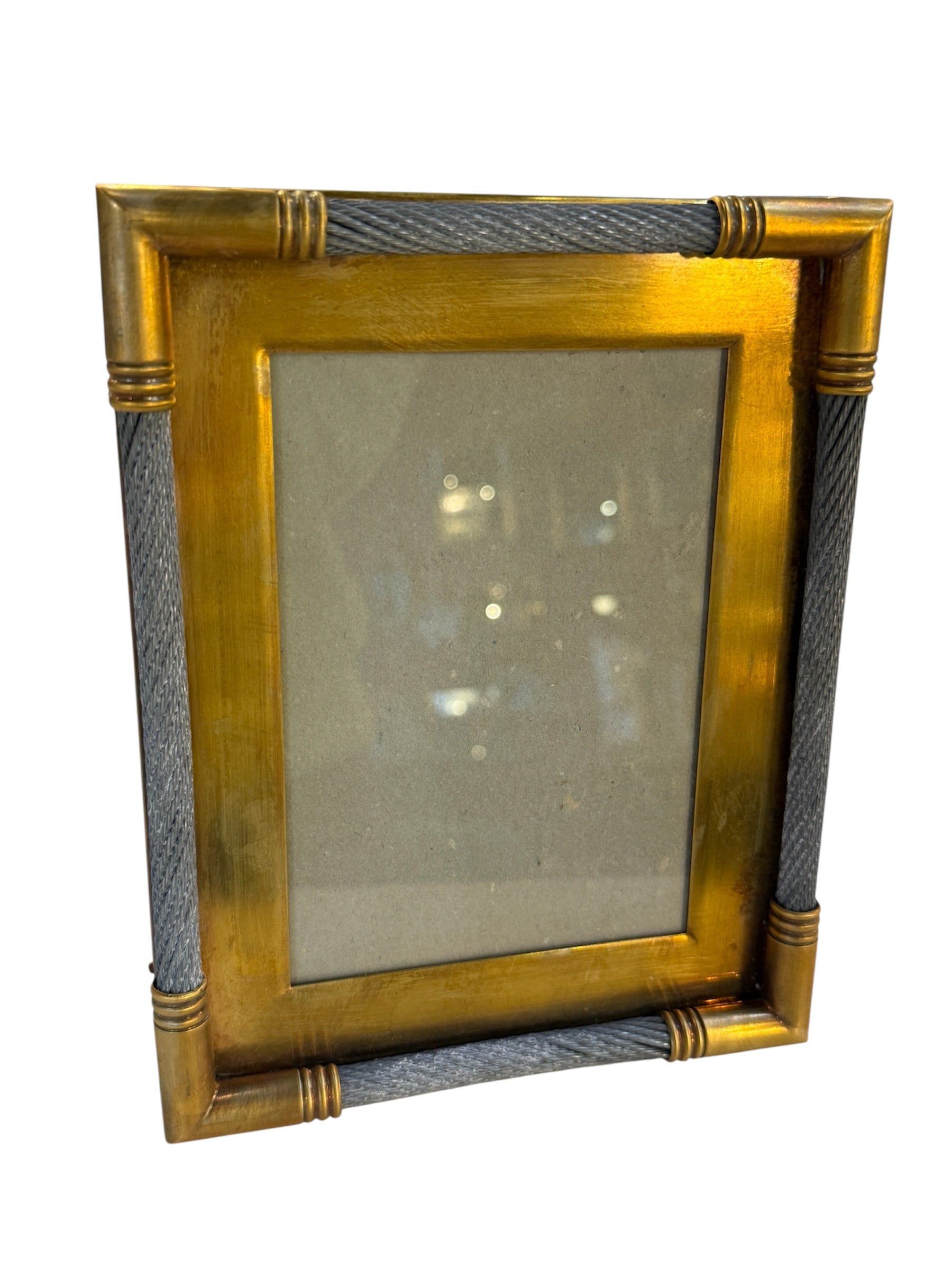 Vintage Italian Brass Photo Frame with Steel Cable Detail, 1970s