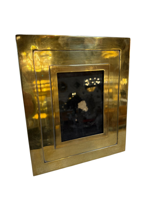 Italian Polished Brass Geometric Picture Frame, 1970s