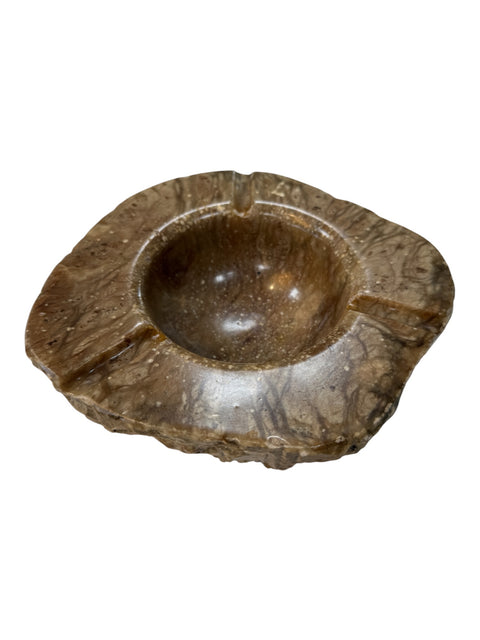Vintage-Style Brown Marble Ashtray – Hand-Carved Organic Shape, 3 Cigar Rests