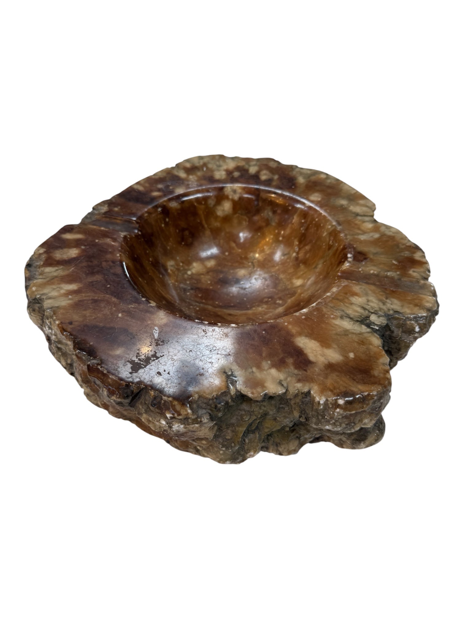 Natural Brown Marble Ashtray – Polished Stone Bowl with Rustic Raw Edge