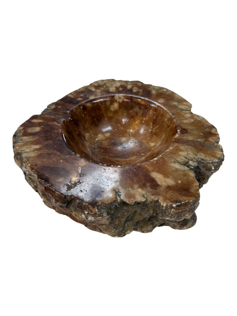 Natural Brown Marble Ashtray – Polished Stone Bowl with Rustic Raw Edge