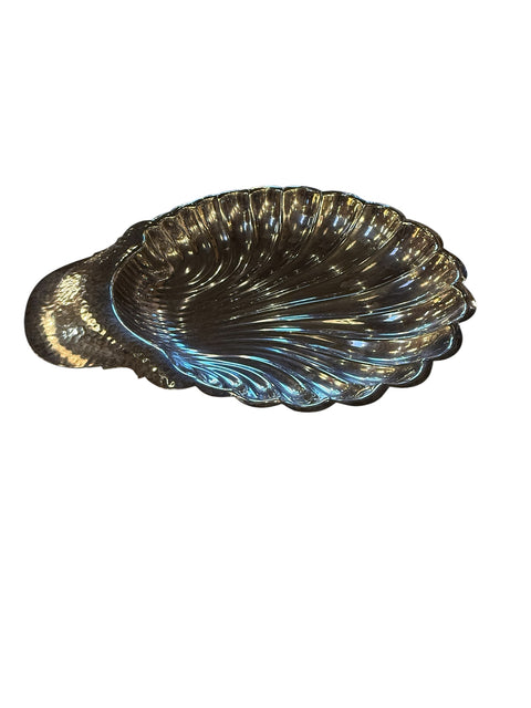Silver-Plated Shell Centerpiece Bowl with Hammered Handle, 1970s